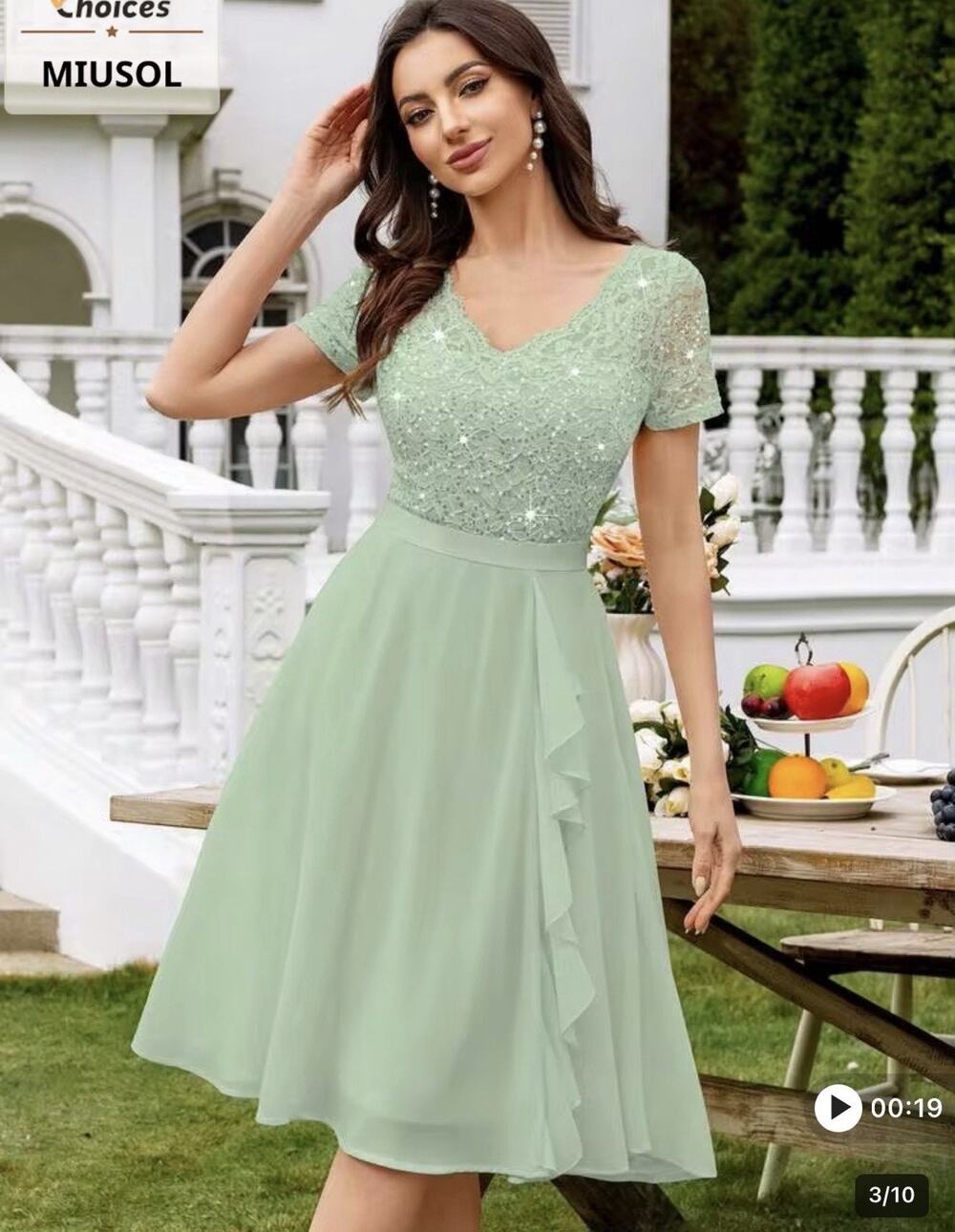 Miusol Mint Green Sequin Lace Midi Dress